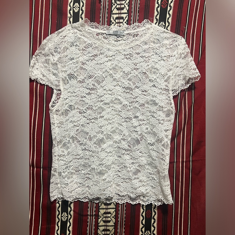 Petite white lace under blouse